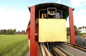 Moving on asphalt where the trains used to go.  Photo by Odd Geir Sæther.