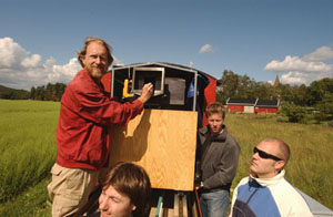 Around the camera locomotive, left to right: Morten, Jon, Dennis, Eivind.  Photo by Odd Geir Sæther.